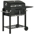 thumbnail image 2 of Outsunny Charcoal BBQ Grill, Outdoor Portable Cooker for Camping or Backyard Picnic with Side Table, Bottom Storage Shelf, Wheels and Handle, Black, 2 of 9