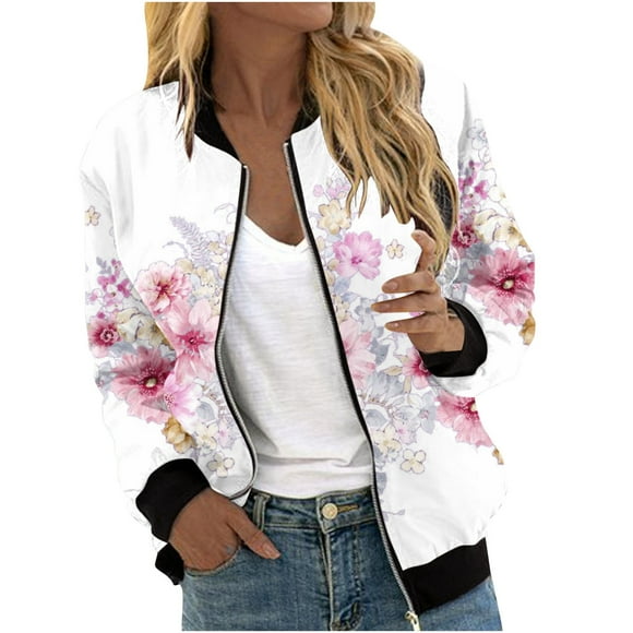 Pisexur Womens Jacket Windbreaker Jacket Trench Coats Fall Jackets Women's Casual Fashion Printed Pocket Zippered Coat