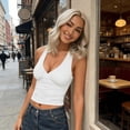 thumbnail image 4 of IDOCLOTHES Deep V Neck Ruched Cropped Tank Tops for Women Summer Casual Slim Fit Sleeveless Going Out Crop Camisole Shirts White M, 4 of 6
