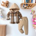 thumbnail image 2 of Toddler Baby Boy Clothes Fall Winter Outfit, Boys Clothes 3T 4T 5T 6T 7T 2 Piece Baby Boys Outfits Set Plaid Hooded Toddeler Boys Winter Clothes,Khaki,18-24 Months, 2 of 9