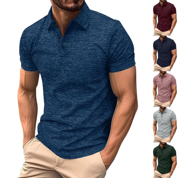 SROBPTY Mens T Shirts Solid Short Sleeve Collared Button Breathable Summer Tops