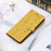Dteck Samsung Galaxy Z Fold 3 Case, PU Leather Phone Case Cute Pattern Embossed Wallet Flip Shockproof Protective with Stand Card Holder Cover, Yellow
