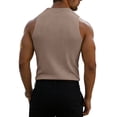 thumbnail image 3 of Mens High Neckline Tank Top Gym Workout Sleeveless Ribbed Solid Tank Top Athletic Shirts Khaki XL, 3 of 4
