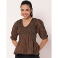 thumbnail image 2 of Moomaya Women's Smocked Printed Top, Women's Elbow Sleeve Tops For Summer, 2 of 8