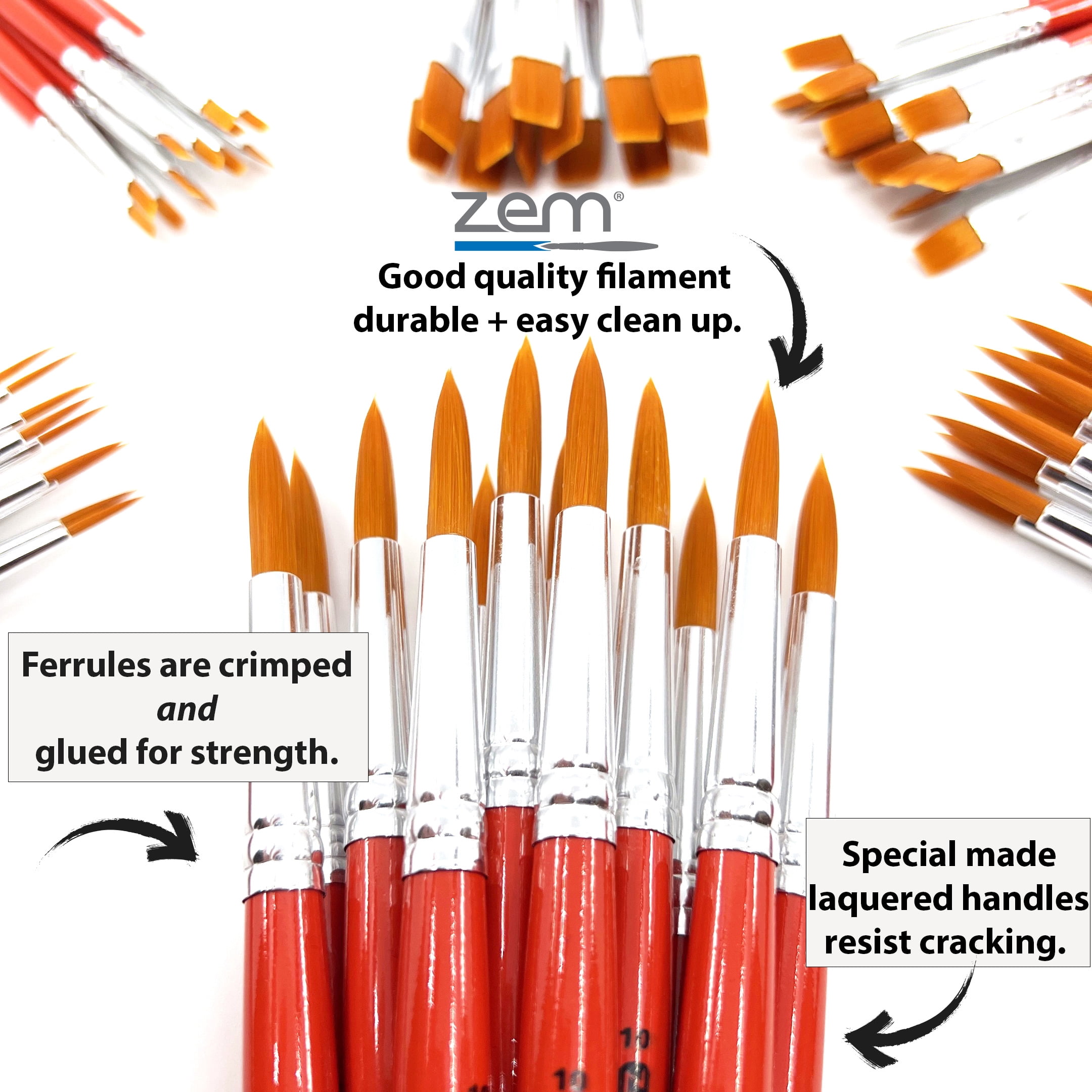 ZEM Brush Mfg CLB-3 Classroom Artist Paint Brush Box Set Rounds & Flats Combo - 72 pcs Total