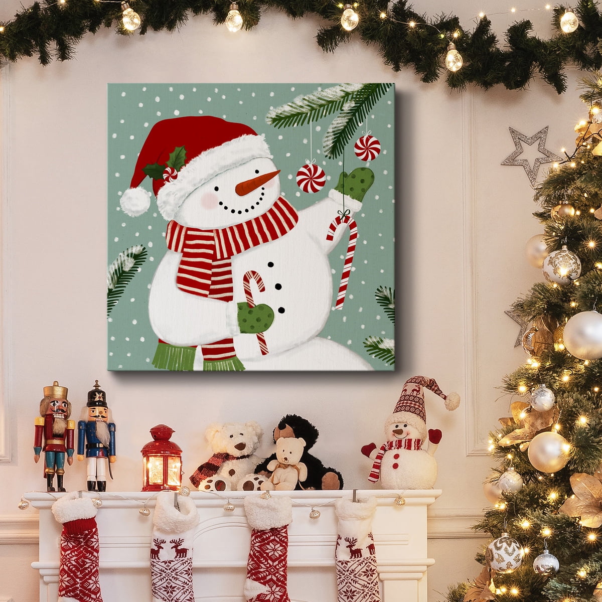 Peppermint Snowman I- Gallery Wrapped Canvas
