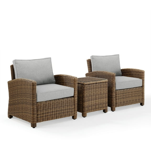 Crosley Furniture Bradenton 3 PC Wicker / Rattan Patio Conversation Set in Brown
