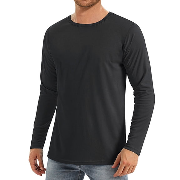 Hearthz Ice Silk Men's UPF 50  Sun Shirt Outdoor Hiking Swimming Quick Dry Crew Neck Long Sleeve Sun Protection T Shirts Black XXL