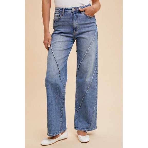 Annie Wear Decorative Seams Wide Leg Jeans