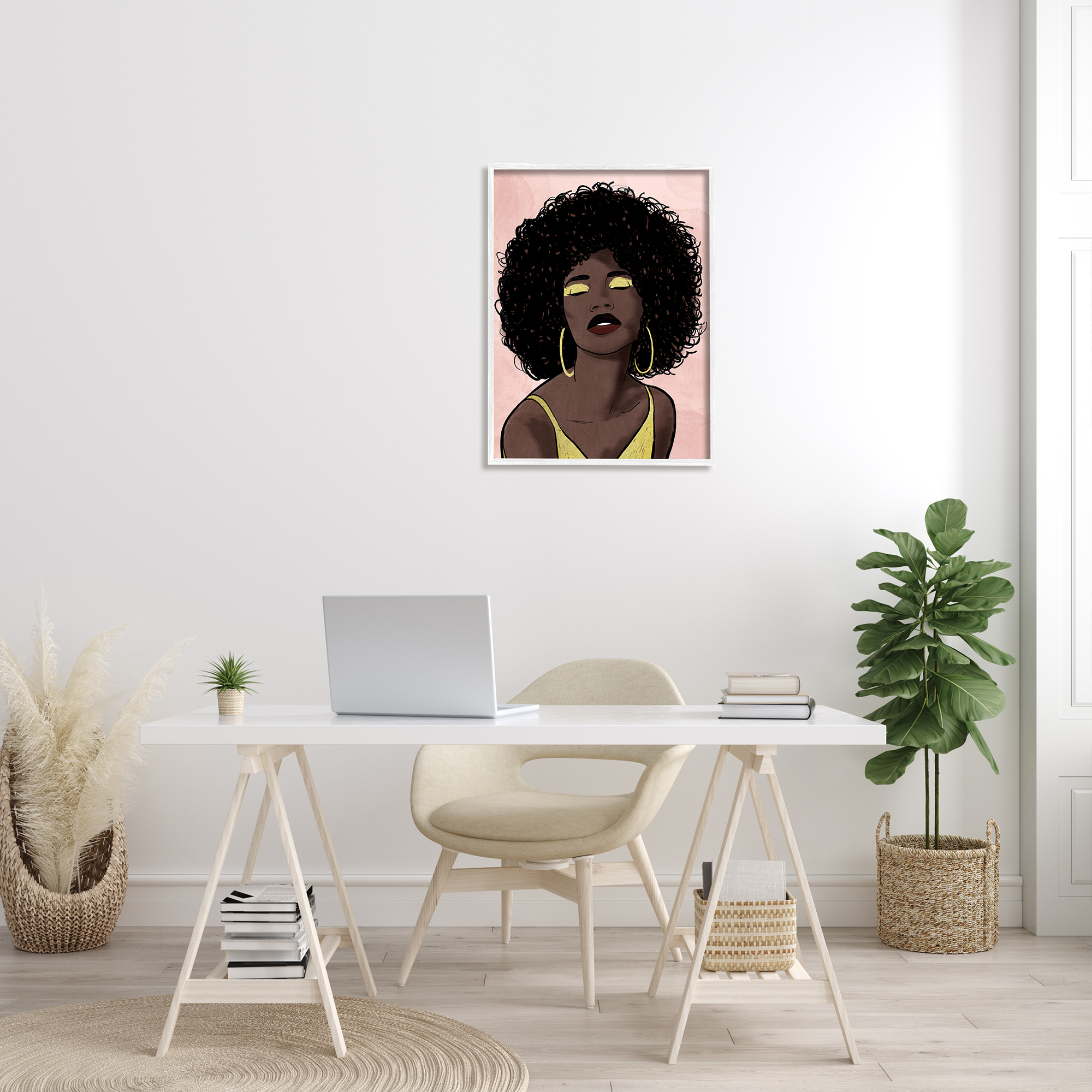 Stupell Industries Strong Woman with Glamour Cosmetics Glitz Eye Shadow World Cultures Painting White Framed Art Print Wall Art, 24 x 30