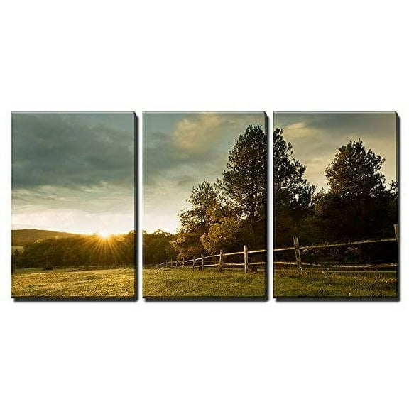 wall26 Canvas Print Wall Art Set Sunset on The Green Country Farm Nature Wilderness Photography Realism Chic Scenic Relax/Calm Multicolor for Living Room, Bedroom, Office - 16"x24"x3 Panels