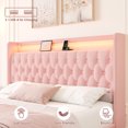 thumbnail image 4 of Homfa King Size LED Bed Frame with 4 Storage Drawers, Modern Wingback Crystal Button Tufted Upholstered Platform Bed Frame with Outlets and USB Ports & Display Platform, Pink, 4 of 7