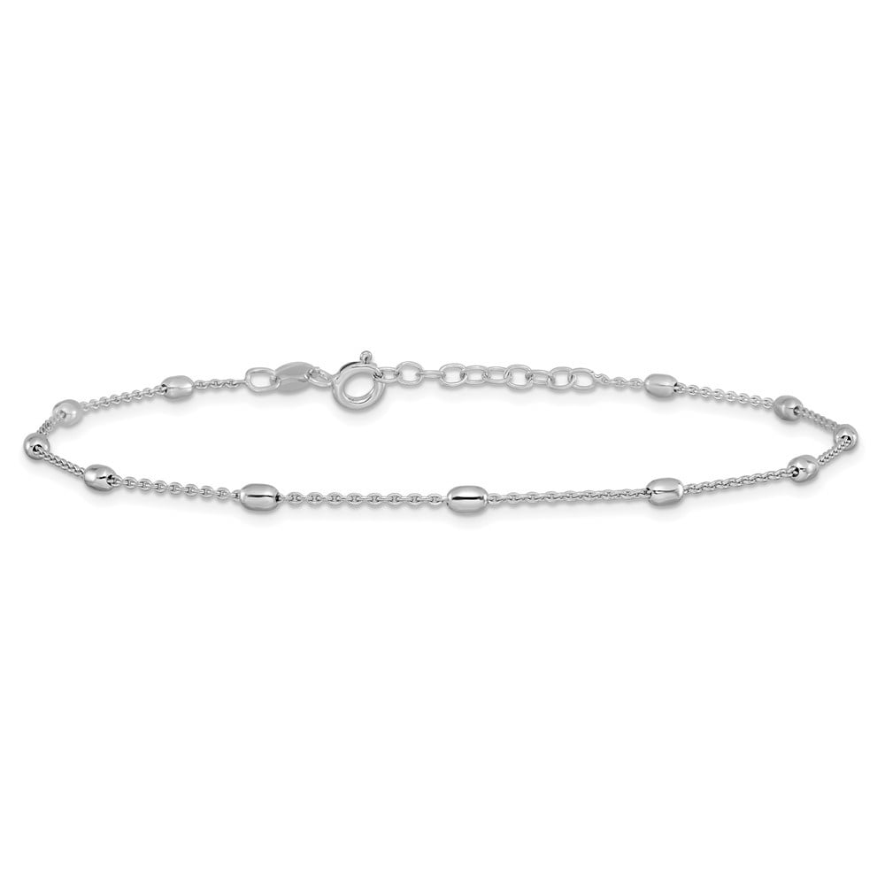 Auriga Fine Jewelry 925 Sterling Silver Beaded Anklet 9inch for Women