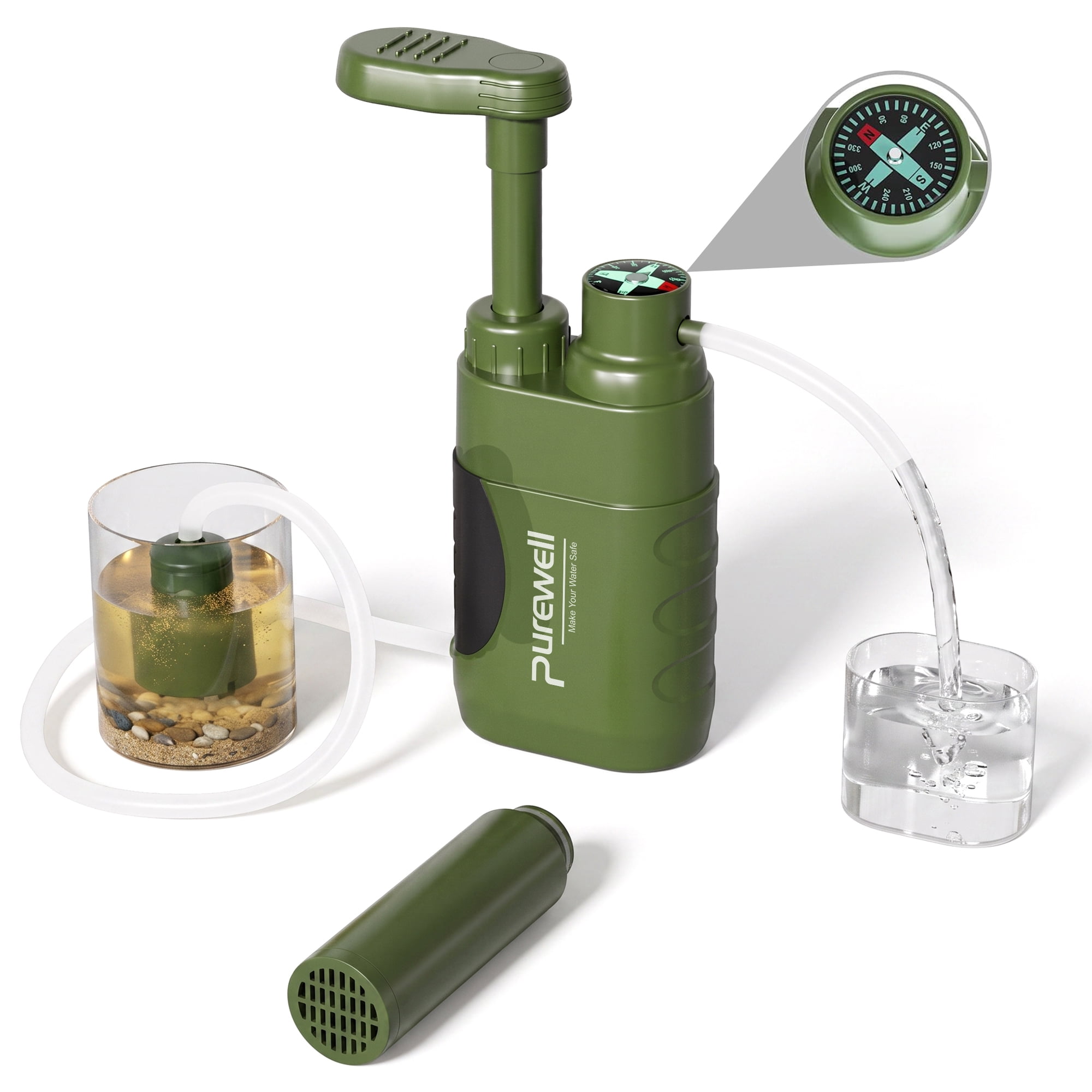 Purewell Outdoor Pump Water Filter 0.01μm Water Filtration for Camping, Hiking, Backpacking, Survival, Emergency