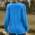 thumbnail image 5 of WREESH Womens Fashion T-Shirts Solid Color Pull-Up Bubble Sleeve V-Neck Tied Long Sleeved Casual Loose Pullover Blue, 5 of 5
