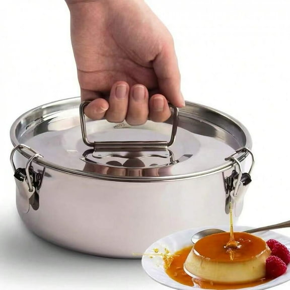 Stainless Steel Flan Pan, 80 Oz Flanera Mold Cooker For Baking, Compatible With 8 10 12qt Pot, Custard Pan, Flan Dish With Lid, Tart Pan, Round Fluted Dish, Oven Safe.Cupcake & Pudding Baking!