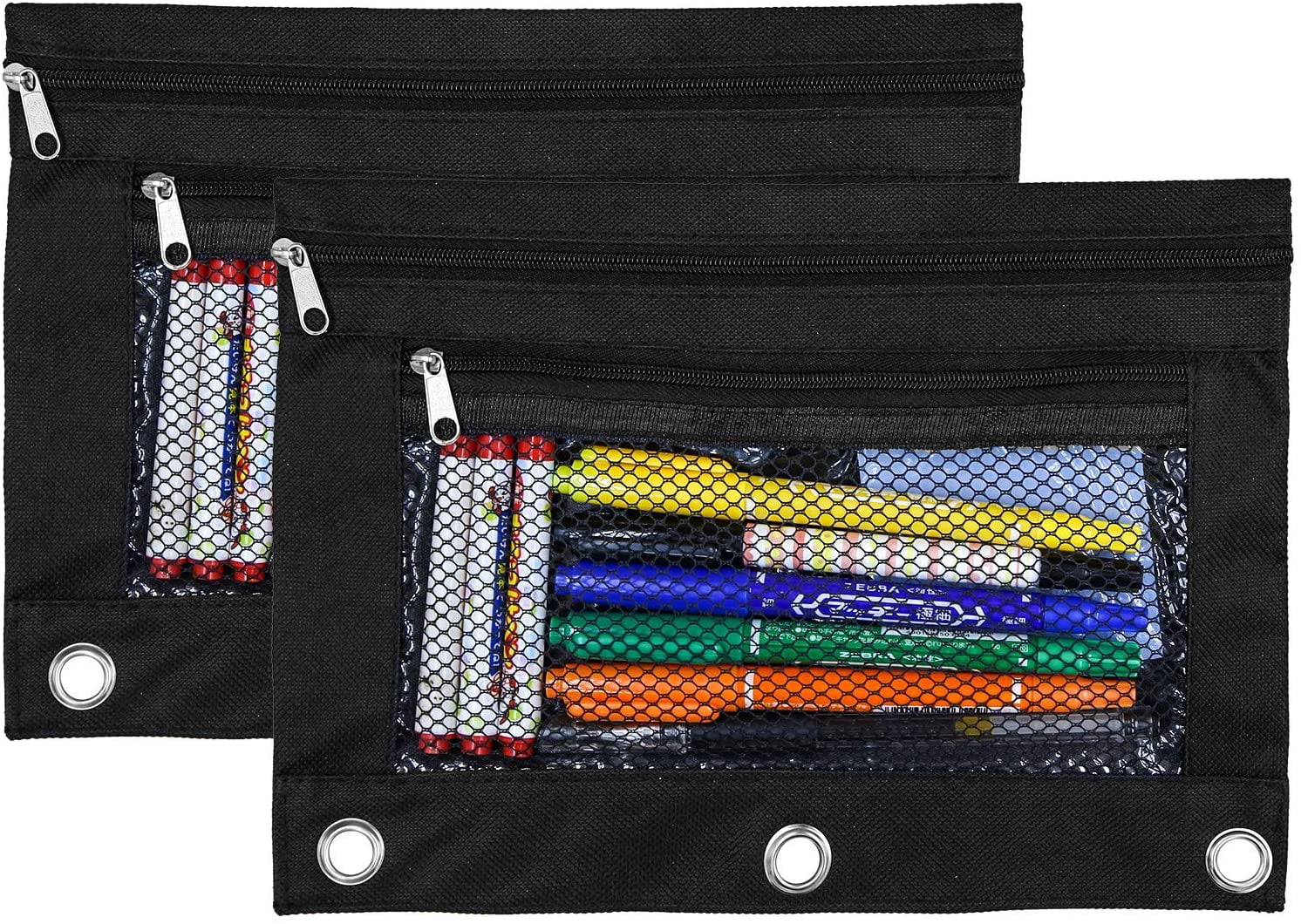 3 Rings Binder Pencil Pouch with Pencil Case with Double Pocket and Mesh Window 