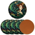 thumbnail image 2 of Mermaid Set of 6 Round Microfiber Leather Coasters, 11x11 cm/4.3x4.3 in Drink Coasters for Home and Office, Heat, Stylish Table Mats, 2 of 6