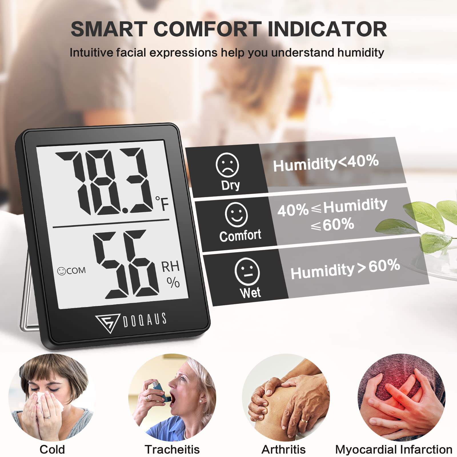 DOQAUS Digital Hygrometer Indoor Thermometer Humidity Gauge Room Thermometer with 5S Fast Refresh Accurate Temperature Humidity Monitor for Home