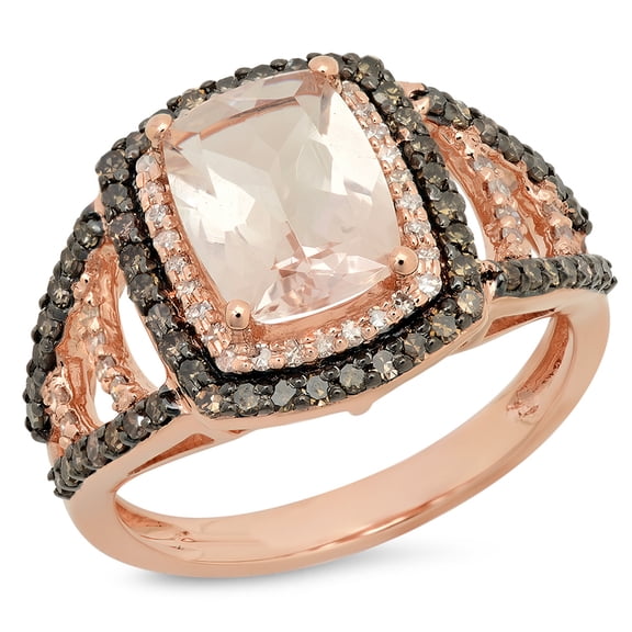 Dazzlingrock Collection 14K Morganite, Champagne & White Diamond Halo Style Bridal Engagement Ring, Rose Gold, Size 10