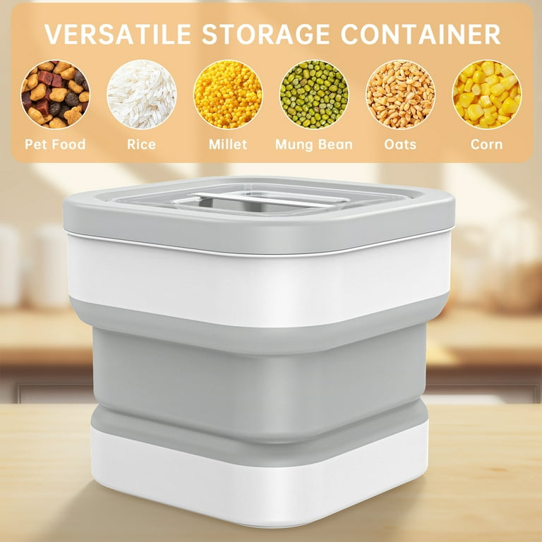 Cat Food Storage Container 13lbs Collapsible Pet Food Containers Sealed Cat Food Container with Measuring Cup and Scoop Foldable Kitchen Rice
