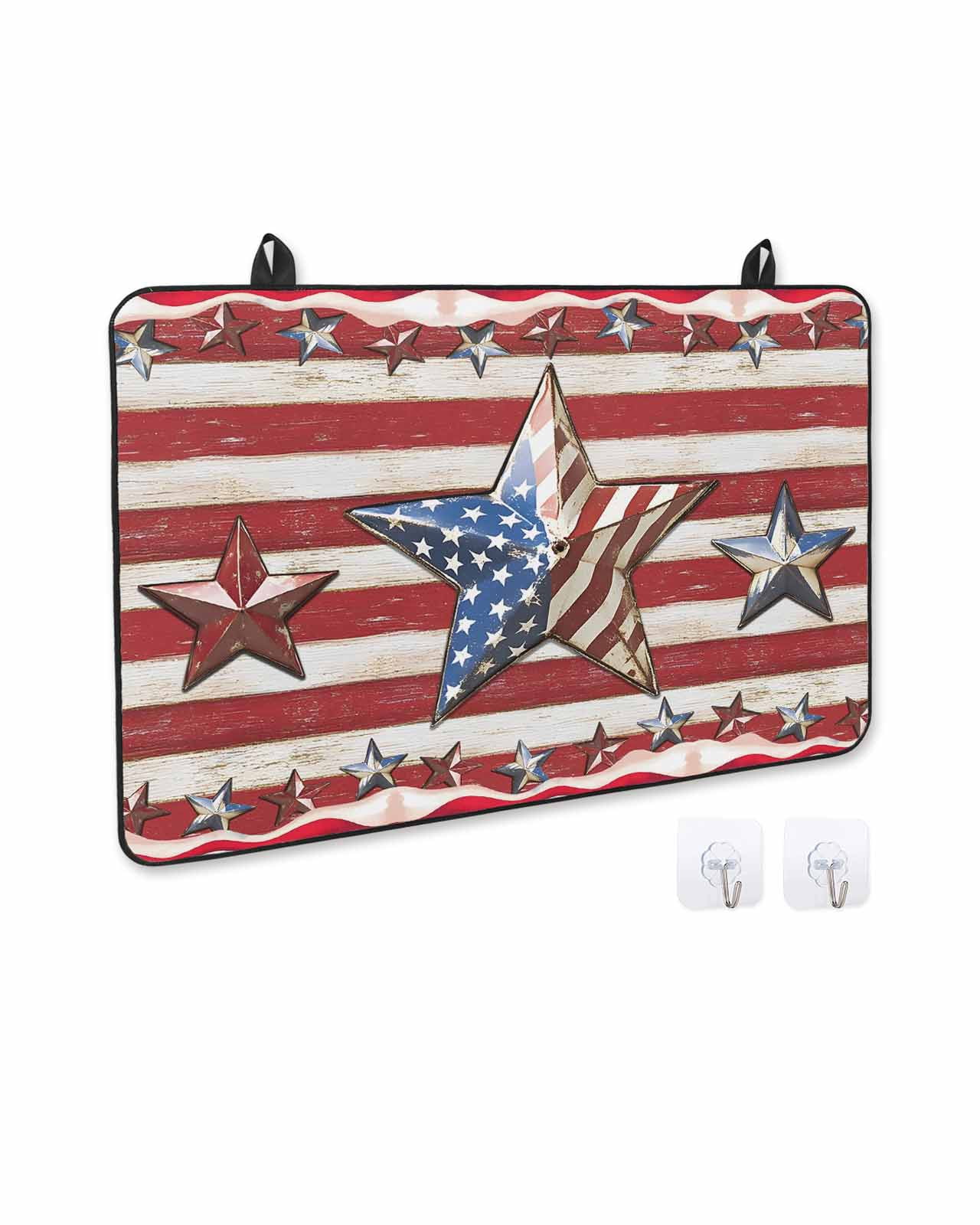 nqOlkjepod Large Induction Cooktop Protector Mat 24"x21", 4th of July Stove Top Covers for Electric Stove, Independence Day Patriotic Star Decorative Stove Burner Cover Mats, Glass Top Stove Cover