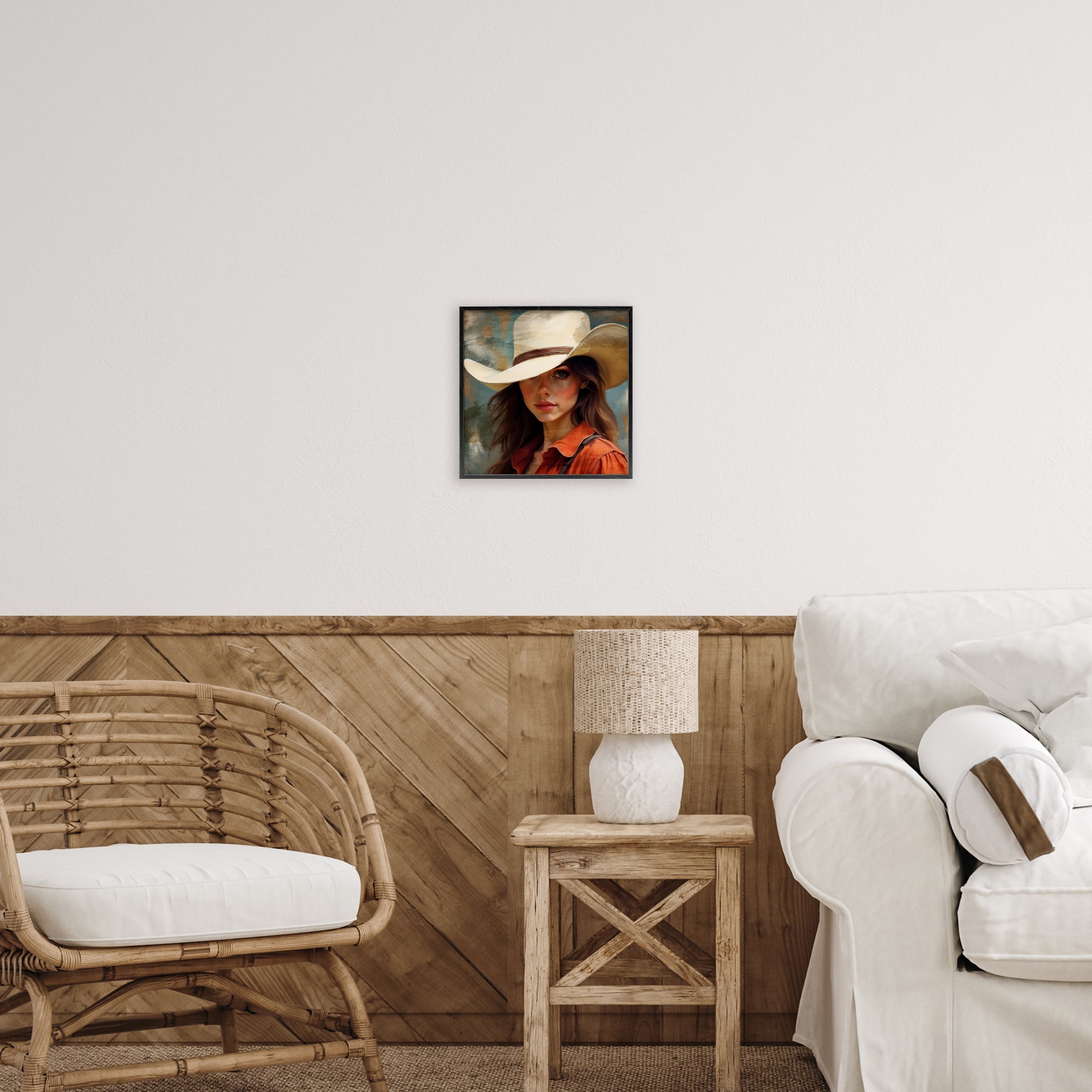 Cowgirl Gaze Beneath Hat Black Framed Giclee Art, design by Kim Allen