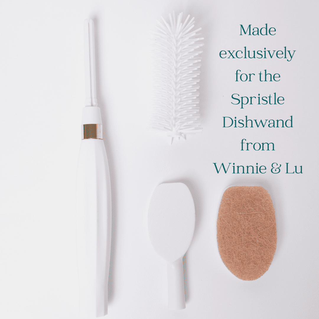 Winnie & Lu Spristle Wand Starter Set – Silicone Handle Bottle Brush & Plastic-Free Sponge, Eco-Friendly