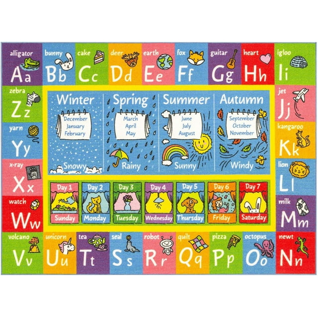 KC Cubs Playtime Collection ABC Alphabet, Seasons, Months and Days of The Week Educational Learning & Game Area Rug Carpet for Kids and Children Bedrooms and Playroom