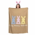 thumbnail image 2 of Throw Blanket Fleece Throw Blanket 50x80in, Easter Bunny Blue Pink Yellow Plaid Soft Lightweight Bed Blankets Welcome Text Vintage Linen Fuzzy Couch Blankets for All Season, 2 of 9