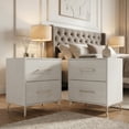 thumbnail image 2 of Home Design Lakewood 2 Drawer Nightstand (Set of 2) with Linear Handles and Metal Legs, White, Easy Assembly, 2 of 7