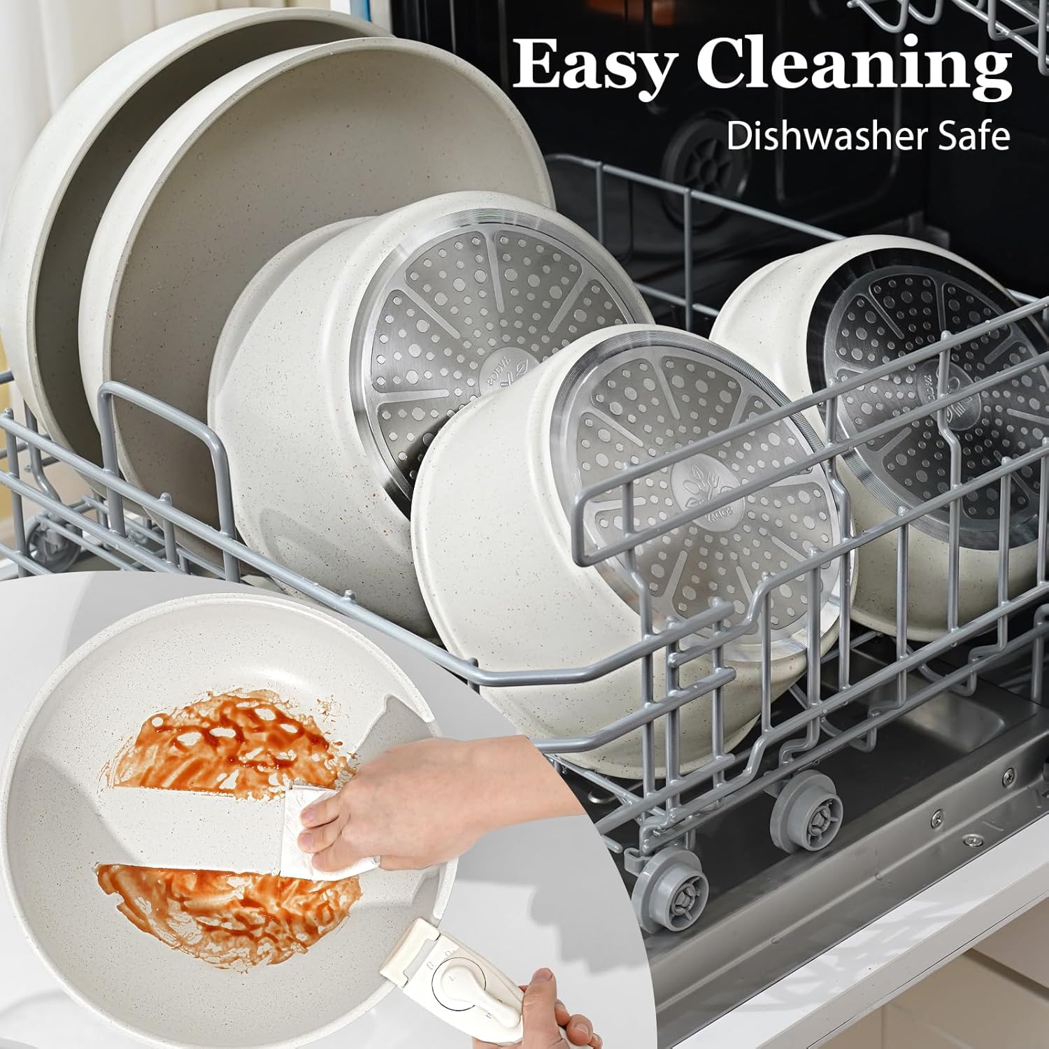 Soday 15Pcs Pots and Pans Set Removable Handle, Nonstick Cookware Set, Induction Compatible, White