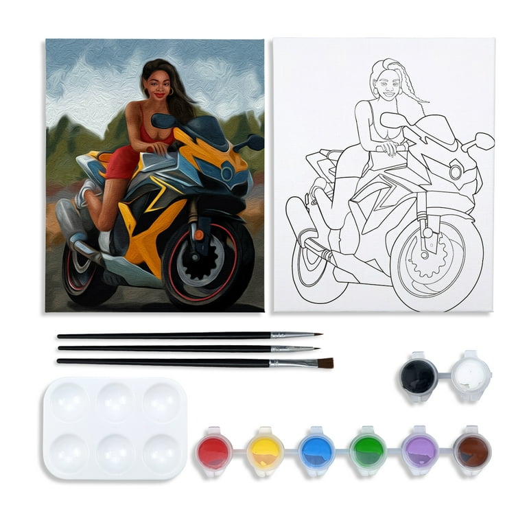 VOCHIC 8X10 Pre Drawn Outline Canvas, Pre Drawn Stretched Canvas Painting  Kit Paint Party Favor for Adults Biker Theme Birthday Gift 