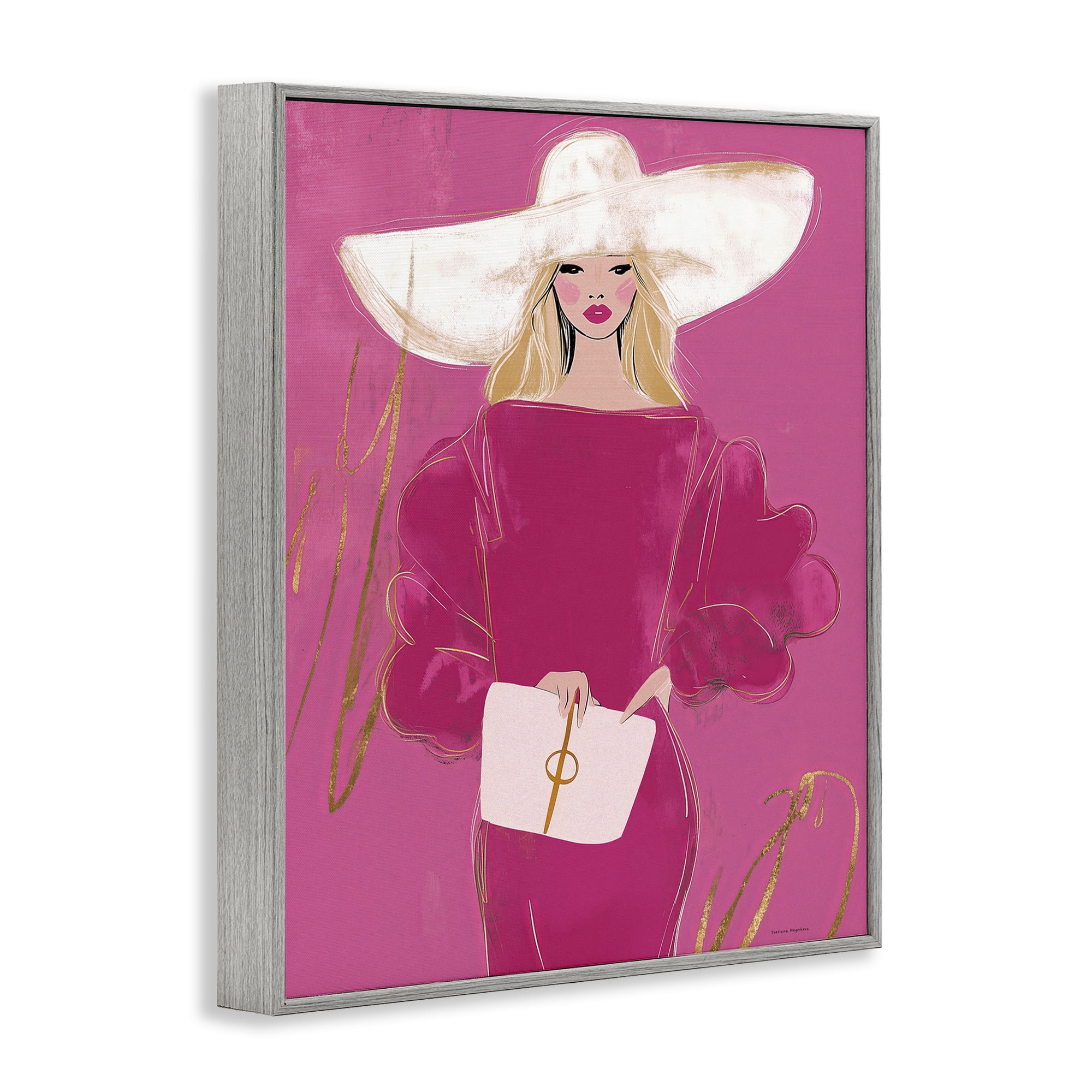 Stupell Industries Lady In Pink with Hat Gray Framed Giclee Art, design by Svetlana Aleynikova