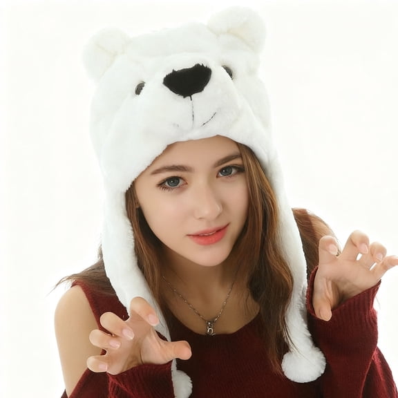 White Ladies Winter Warm Wool Hat Bears Knitted Design For Casual Use With One Size Fit Head Circumference 55-59 Cm