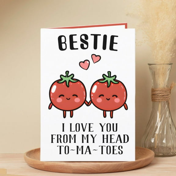 Cute Tomato Bestie Card – "I Love You From My Head to-Ma-Toes" – Ideal for Friends, Best Friends, Birthdays, or Any Occasion – Blank Inside with Envelope Included