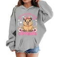 thumbnail image 3 of SonxaHe Big Girl' Hoodies Capybara Print Comfy Long Sleeve Hooded Sweater Child Basic Loose Autumn Winter Hoodies Gray,Sized 8-9, 3 of 3