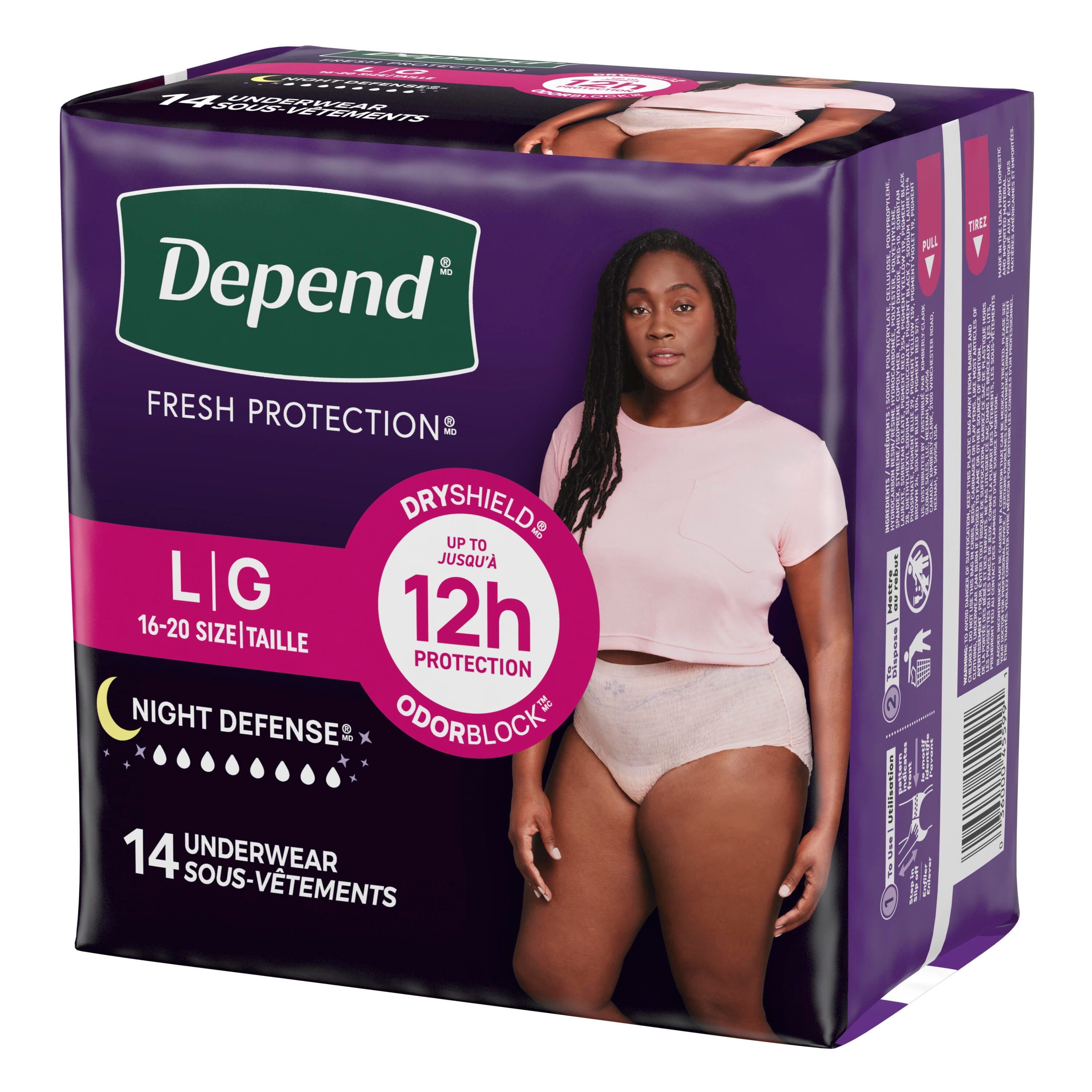 Depend Night Defense Incontinence Underwear for Women, Adult Diapers, L, 14 Count