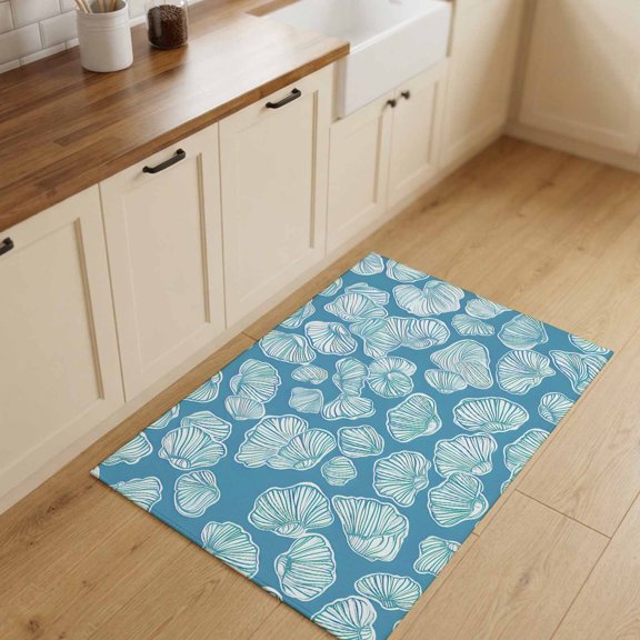 2x3ft Rectangle Rug,Summer Blue Shell Abstract Washable Area Rugs Non-Slip Accent Rug Coastal Ocean Theme Soft Circle Carpet for Living Room Bedroom Home Office Decor