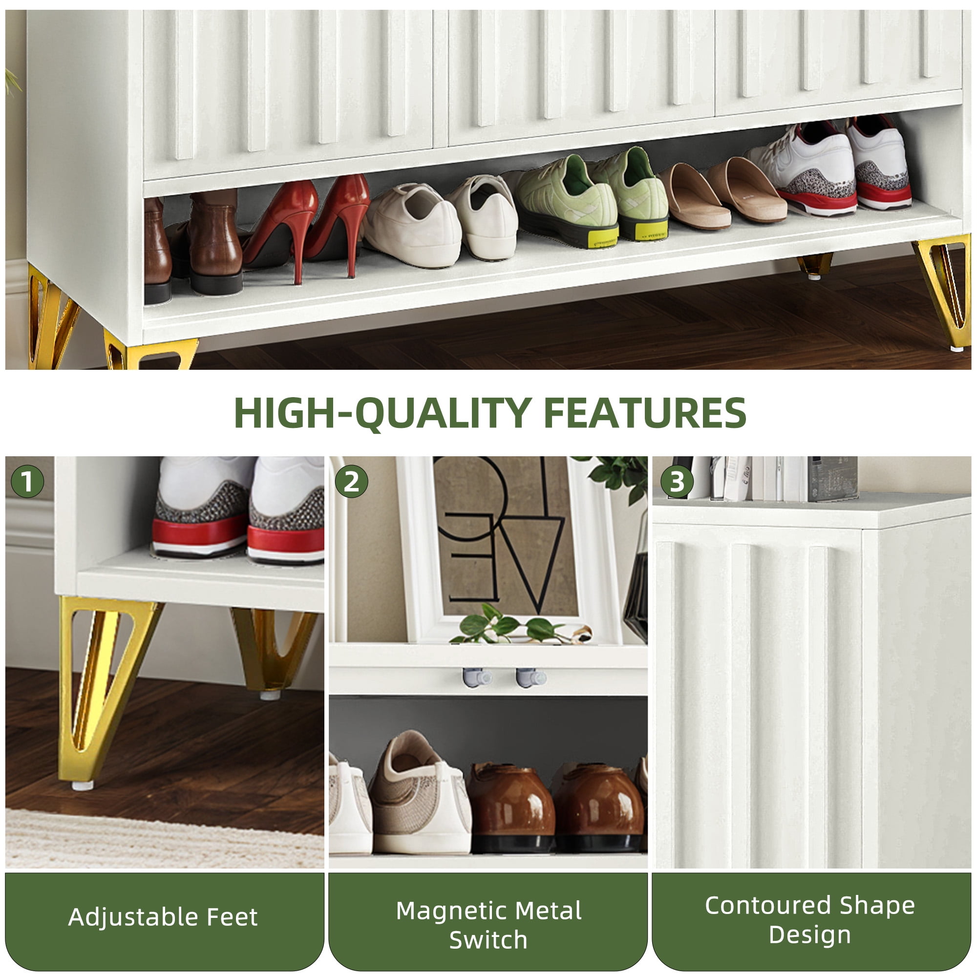 Uforic Shoe Cabinet with Doors & Adjustable Shelves, Metal Shoe Rack Organizer, White