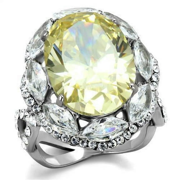 High polished (no plating) Stainless Steel Ring with AAA Grade CZ in Citrine Yellow for Women Citrine Yellow Stone Color Style TK2162 Size 10