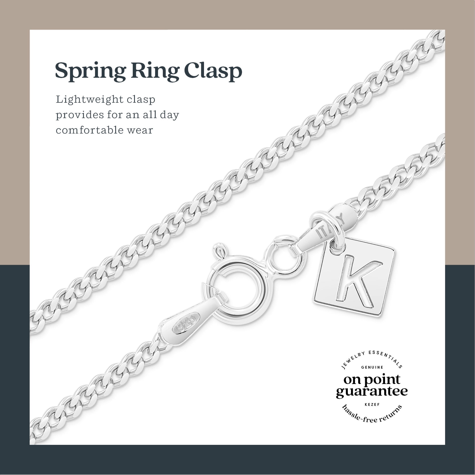 Kezef Sterling Silver Cuban Curb Chain 1.8mm Women's or Men's Necklace, Made in Italy, Curb Link 18" Necklace