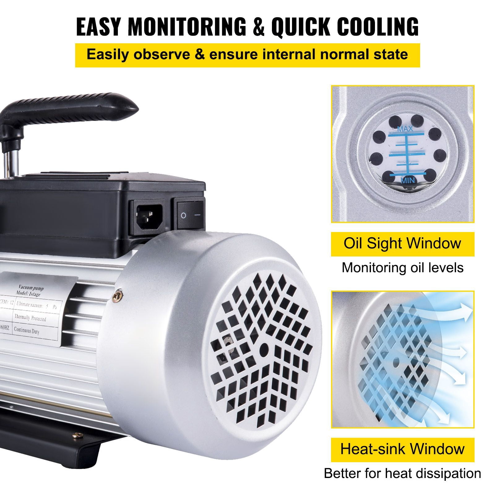 Single Stage Vacuum Pump 12CFM 1 HP, 110V HVAC Refrigerant Evacuation Pump for AC Automotive Use, 5PA Ultimate Vacuum Rotary Vane Air Tool