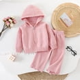 thumbnail image 4 of CYRBOKO Sweaters Outfit Sets for Girls, Long Sleeve Fall Winter Zipper Comfy Hooded Tops and Flared Pants Pink Size 5-6 T, 4 of 5
