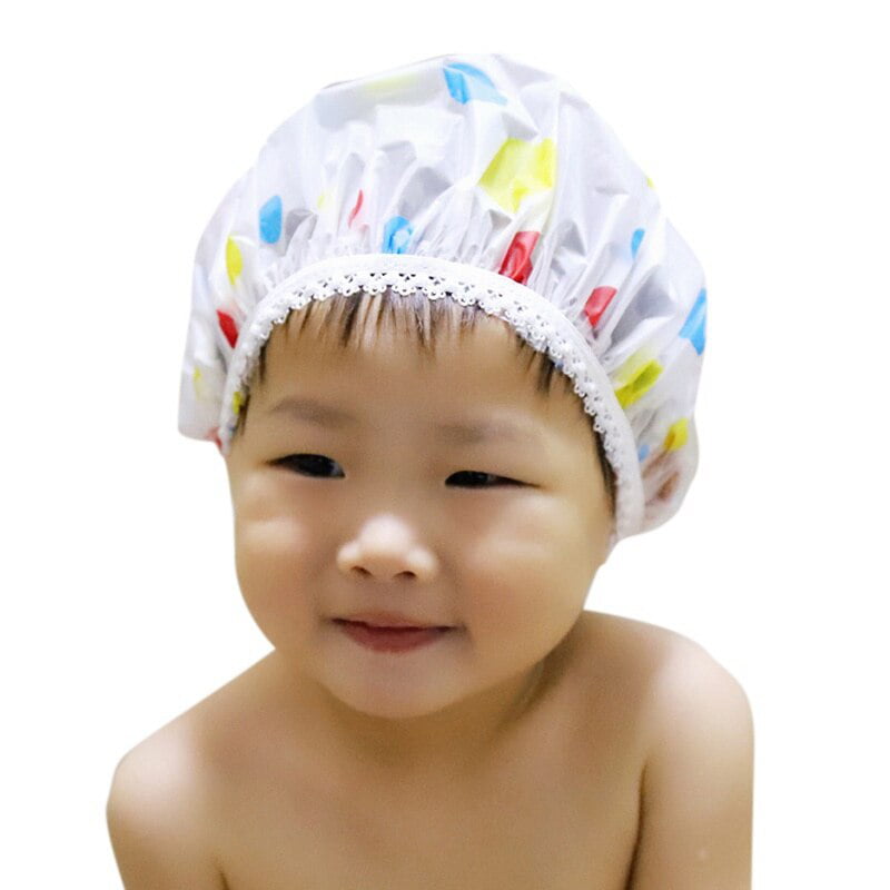 Women Cute Kids Girl Boy Children Hair Wrap Waterproof Bath Shower Head Cap Hat 