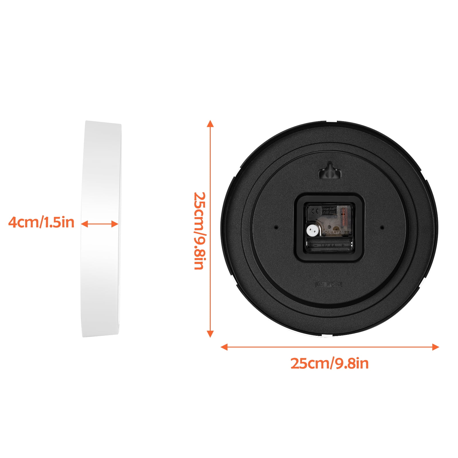 Wall clock Plastic Silent Suitable for decoration 10in White