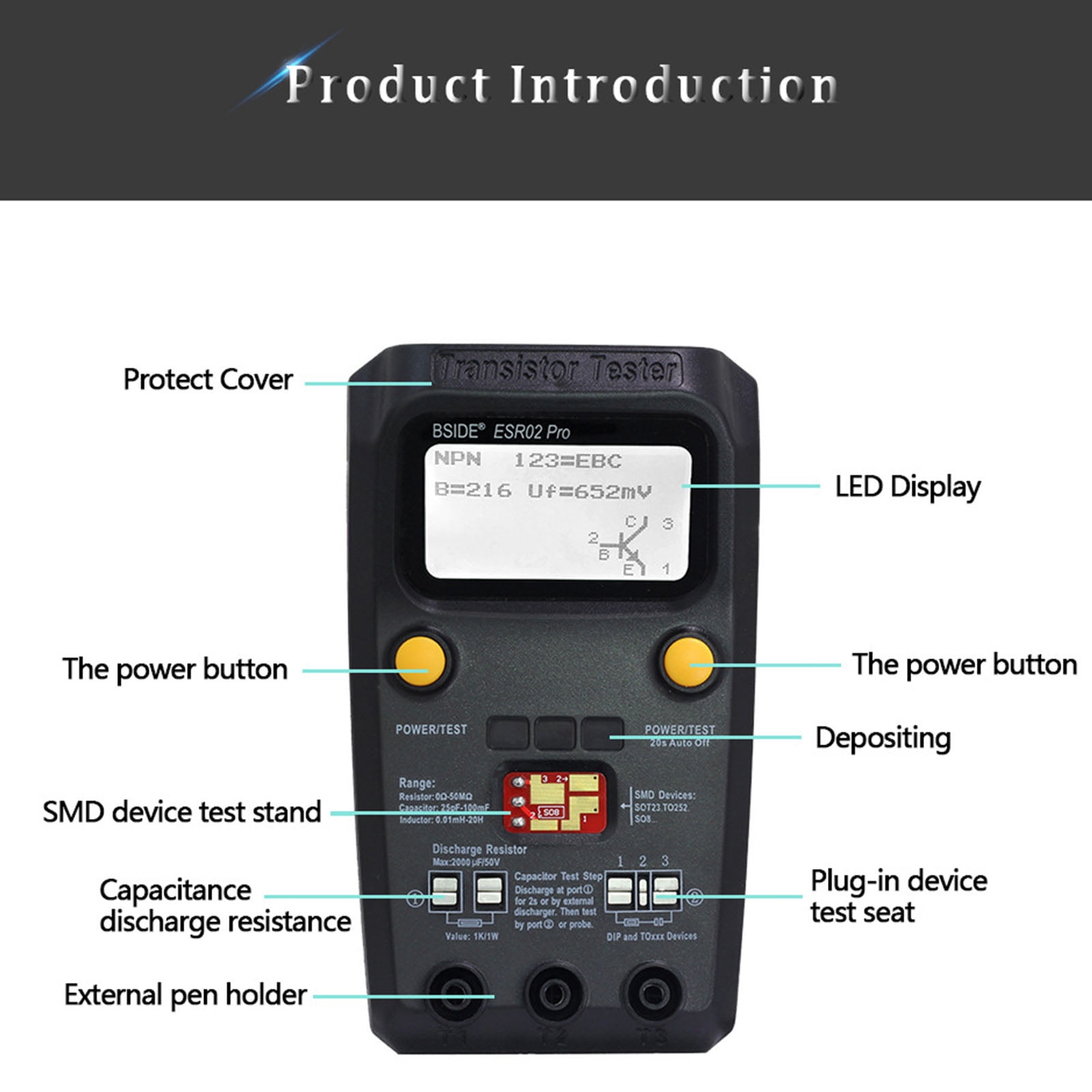 Electrolytic Capacitor Tester With 10+ Hours Lifespans Large LCD Screen For Precise Component Diagnostics