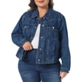 thumbnail image 2 of DARING DIVA Women's Plus Button Closed Long Sleeves Stitching Jean Jackets 1X Blue, 2 of 6