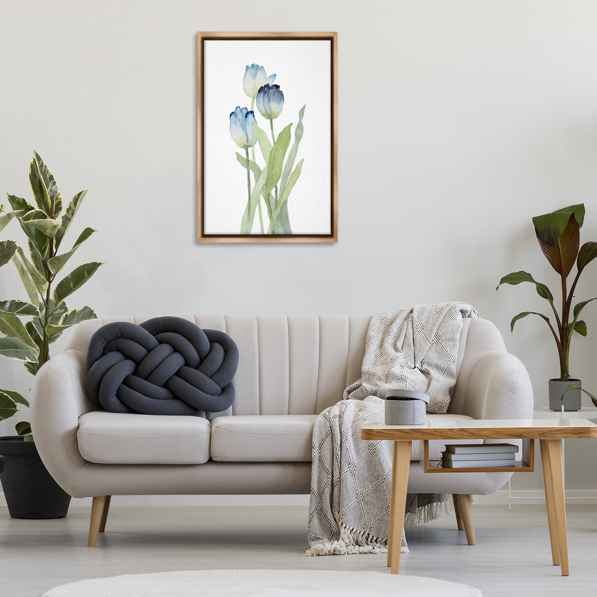 Stupell Industries Blue Garden Tulips Botanical & Floral Painting Brown Floater Framed Art Print Wall Art, 21 x 31