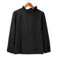 thumbnail image 6 of Ruffled Tops for Women Boho V Neck Blouses Fall Outfit 2026 Button Up Shirt Shirts for Women Button Down Blouse Long Lantern Sleeve Blouse V Neck Ruffle Blouse Turn Down Collar Black L, 6 of 9